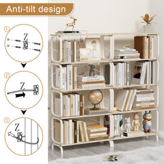 HAOYYE 5 Tier Large Book Shelf, Bookcase Home Office Open Bookshelf,Shelves for Living Room, Office Shelf,Vintage Industrial Style Bookshelf with White Metal Frame, White Sturdy Space-Saving Heavy Duty