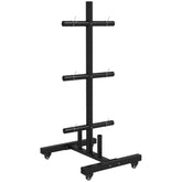 Haoyye Weight Plate Rack, Olympic Bumper Plate Rack Holder for 2 Inch Plates and Bars, with 4 Transport Wheels and 6 Fasten Clamps, 440lbs Capacity for Home Gym Organization