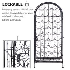 Haoyye Wrought Iron Wine Rack Cabinet with Lock, 35 Bottle Metal Wine Storage Holder with Vintage Scrollwork Design, Sturdy Freestanding Organizer for Kitchen, Dining Room, Home Bar, Space-Saving Modern Black Wine Shelf