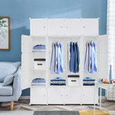HAOYYE Modular 20-Cube Plastic Storage Organizer with Hanging Rod, Stackable Closet Shelves, Durable Multipurpose Storage Cabinet, Space-Saving Design for Clothes, Shoes, Accessories, Bedroom, Living Room, Office, White