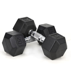 HAOYYE 20LB Pair HDRS Rubber Coated Solid Cast Iron Dumbbells with Contoured Chrome Handles, Hexagon Heads for Stable Grip, Floor Protection and Durable Strength Training Equipment for Home Gym and Fitness Workouts