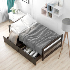 HAOYYE Twin Size Platform Bed with Two Storage Drawers, Espresso, Sturdy Space-Saving Design, Heavy Duty Construction, Easy Assembly, Durable and Stylish Home Furniture, Versatile for Bedroom Use