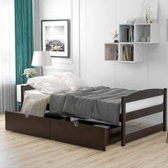 HAOYYE Twin Size Platform Bed with Two Storage Drawers, Espresso, Sturdy Space-Saving Design, Heavy Duty Construction, Easy Assembly, Durable and Stylish Home Furniture, Versatile for Bedroom Use