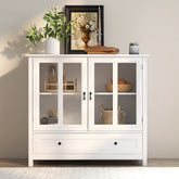 HAOYYE Buffet storage cabinet with double glass doors and unique bell handle Sturdy Space-Saving Heavy Duty Modern Design Easy Assembly Durable Stylish Home Furniture Versatile