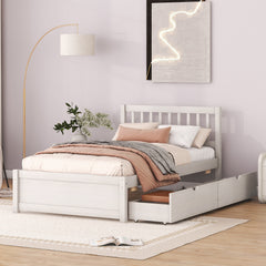 HAOYYE Modern Design Wooden Platform Bed with Two Drawers for White Washed Color Home Furniture Featuring Sturdy Heavy Duty Build, Space Saving Design, Easy Assembly, Durable Quality, Stylish Contemporary Aesthetic and Versatile for Any Living Space