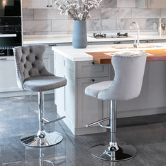HAOYYE Adjustable Velvet Bar Stools with Tufted Backs, Swivel Seat Height Ranging from 25 to 33 Inches, Modern Upholstered Design with Chrome Base, Comfortable and Stylish Barstools for Kitchen Island or Home Pub