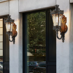 HAOYYE Vintage Outdoor Wall Lantern, Waterproof Exterior Wall Sconce with Crown Top and Clear Glass, Decorative Outdoor Lighting Fixture for Patio, Garden, or Entryway (One piece&No bulb) Sturdy Space-Saving