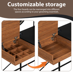 HAOYYE GO 40" Makeup Vanity Desk with 3-Mode Lighted Mirror & Wireless Charging Station , Vanity Table with Drawer & 3 Open Shelves for Ample Storage Space, Dressing Table for Bedroom, Black