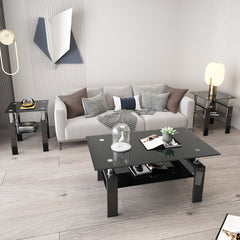 HAOYYE Set of 2 Modern Tempered Glass Coffee Tables, Square End Tables with Sturdy Black Frame, Stylish and Durable for Living Room, Space-Saving Design, Easy Assembly, Heavy Duty Modern Home Furniture
