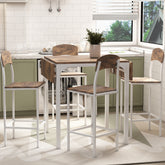 HAOYYE Farmhouse 5-Piece Counter Height Dining Table Set with 4 Chairs, White Frame & Rustic Brown Tabletop, Drop Leaf, Space-Saving Design, Sturdy & Heavy Duty, Ideal for Dining Room, Kitchen, Apartment, Dorm Room, Modern & Functional