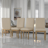 HAOYYE Set of 4 Dining chairs Wood Upholstered Fabirc Dining Room Chairs with Nailhead (Natural Wood Wash) Sturdy Space-Saving Heavy Duty Modern Design Adults Dorm Room Easy Assembly