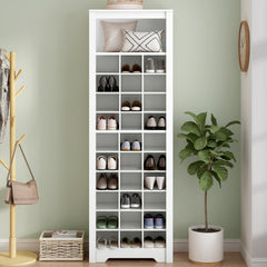 HAOYYE ON-TREND Stylish Design 30 Shoe Cubby Console, Contemporary Shoe Cabinet with Multiple Storage Capacity, Free Standing Tall Cabinet with Versatile Use for Hallway, Bedroom, White Sturdy Space-Saving