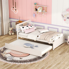 HAOYYE Wooden Twin Size Platform Bed Frame with Trundle for White Washed Color Sturdy Space-Saving Heavy Duty Modern Design Easy Assembly Durable Stylish Home Furniture Versatile