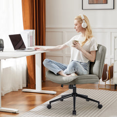 HAOYYE Criss Cross Legged Chair, Armless Office Desk Wide Seat Wheels, Swivel Height Adjustable Comfy Sturdy Space-Saving Heavy Duty Modern Design Adults Dorm Room Easy Assembly Bedroom Furniture