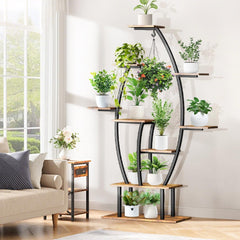 HAOYYE 9-Tier Plant Stand With Grow Lights Indoor 59 Inch Tall Leaf Shaped Metal Plant Shelf Adjustable Full Spectrum Lighting For Indoor Plants Home Office Patio Gardening