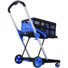 HAOYYE Collapsible Utility Cart Multi Use Foldable 2-Tier Shopping Cart with Rolling Wheels and Storage Baskets Lightweight Portable Design for Grocery Office Travel Home Blue