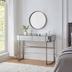 HAOYYE 39" Mirrored Makeup Vanity Table with Stainless Steel Base, Mirrored Console Dressing Table with 2 Drawers,Versatile Desk for Bedroom and Office, Silver