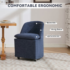 HAOYYE 058-Set of 2 Chenille Fabric Dining Chairs With Universal Wheels,Blue Sturdy Space-Saving Heavy Duty Modern Design Adults Dorm Room Easy Assembly Bedroom Furniture