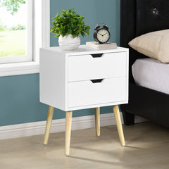 HAOYYE Side Table with 2 Drawer and Rubber Wood Legs, Mid-Century Modern Storage Cabinet for Bedroom Living Room Furniture, White with modern design, luxury style, durable material, space-saving.