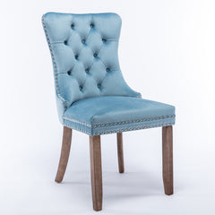 HAOYYE High-end Tufted Solid Wood Contemporary Velvet Upholstered Dining Chair with Wood Legs Nailhead Trim 2-Pcs Set,Light Blue, SW2001LB Sturdy Space-Saving Heavy Duty Durable