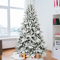 HAOYYE 7FT PE & PVC Flocked Artificial Christmas Tree ,With 1514 branch tips and metal stand,Foldable Fake Tree with Realistic Snowy Foliage for Home Decoration Sturdy Space-Saving Heavy Duty Modern Design
