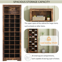 HAOYYE ON-TREND Stylish Design 30 Shoe Cubby Console, Contemporary Shoe Cabinet with Multiple Storage Capacity, Free Standing Tall Cabinet with Versatile Use for Hallway, Bedroom, Rustic Brown Sturdy