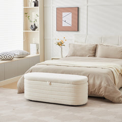 HAOYYE S03 Basics Upholstered Storage Ottoman and Entryway Bench WHITE Sturdy Space-Saving Heavy Duty Modern Design Adults Dorm Room Easy Assembly Bedroom Furniture