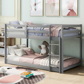 HAOYYE Twin over Twin Floor Bunk Bed with Ladder , Gray(Old SKU:WF281727AAE/WF286602AAE) Sturdy Space-Saving Heavy Duty Modern Design Easy Assembly Durable Stylish Home Furniture Versatile