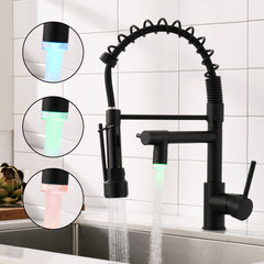 HAOYYE LED Commercial Kitchen Faucet with Pull Down Sprayer, Single Handle Single Lever Kitchen Sink Faucet Sturdy Space-Saving Heavy Duty Modern Design Adults Dorm Room Easy Assembly Bedroom Furniture