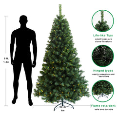 HAOYYE Pre-lit Christmas Tree 6ft Artificial Hinged Xmas Tree with Foldable Stand Sturdy Space-Saving Heavy Duty Modern Design Adults Dorm Room Easy Assembly Bedroom Furniture