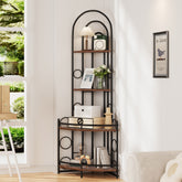Haoyye 4-Tier Corner Bookshelf, Modern Space-Saving Display Rack with Metal Frame and Wood Shelves, Standing Storage Shelf for Living Room, Bedroom, Bathroom or Balcony, Freestanding Plant Stand or Organizer, Easy to Assemble and Sturdy Design
