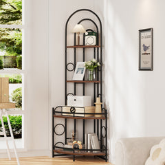 Haoyye 4-Tier Corner Bookshelf, Modern Space-Saving Display Rack with Metal Frame and Wood Shelves, Standing Storage Shelf for Living Room, Bedroom, Bathroom or Balcony, Freestanding Plant Stand or Organizer, Easy to Assemble and Sturdy Design