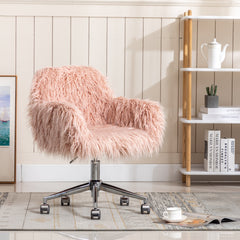 HAOYYE HengMing Modern Faux fur home office chair, fluffy chair for girls, makeup vanity Chair Sturdy Space-Saving Heavy Duty Modern Design Adults Dorm Room Easy Assembly Bedroom Furniture