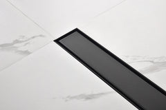 Haoyye Linear Shower Drain with Removable Quadrato Grate, 24 Inch 304 Stainless Steel Shower Floor Drain with Hair Strainer and Adjustable Leveling Feet, Easy to Install for Bathroom, Kitchen, Garage or Basement, Modern Recessed Design