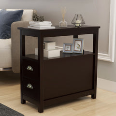 HAOYYE Narrow End Table Nightstand with Two Drawers and Open Shelf, Brown, Sturdy Space-Saving Design, Heavy Duty Construction, Easy Assembly, Durable and Stylish Home Furniture, Versatile for Bedroom or Living Room