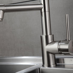 HAOYYE Kitchen Faucet with Pull Down Sprayer Brushed Nickel Stainless Steel Single Handle Kitchen Sink Faucets Sturdy Space-Saving Heavy Duty Modern Design Adults Dorm Room Easy Assembly