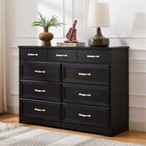 HAOYYE 9-Drawer Bedroom Dresser With Antique Handles, Wood Chest Of Drawers For Living Room, Entryway, Or Hallway, Black, Sturdy Space-Saving Heavy Duty Design