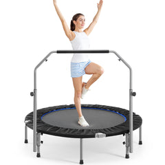 Haoyye Foldable Mini Trampoline for Adults with Adjustable Bar, Fitness Trampoline for Home Cardio and Weight Loss, Easy to Store and Assemble