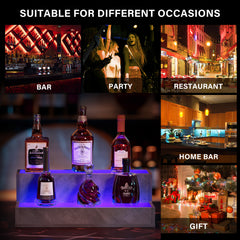 HAOYYE LED Lighted Liquor Bottle Display Shelf, 20 Inch Bar Display Shelf, DIY Illuminated Bottle Shelf with App & Remote Control, 2 Step Freestanding Holding Bottles for Home Bar, Party, Grey Sturdy