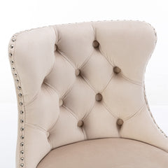 HAOYYE Swivel Velvet Barstools, Adjustable Seat Height 25-33 Inch, Modern Upholstered Chrome Base Bar Stools with Tufted Backs, Comfortable Set of 2 for Home, Pub, Kitchen Island, Beige, Sturdy Design