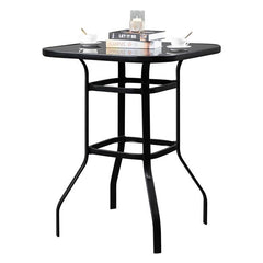 HAOYYE Wrought Iron Glass High Bar Table, Modern Patio Bar Table with Matte Black Frame and Tempered Glass, Stylish and Durable, Perfect for Outdoor or Indoor Dining, Bars, and Restaurants