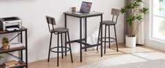 HAOYYE Bar Table Set with 2 Bar Stools, PU Soft Seat with Backrest, Stylish Grey Color, Sturdy Space-Saving Design, Modern Heavy Duty Construction, Easy Assembly, Durable Home Furniture for Kitchen, Dining Room, or Home Bar