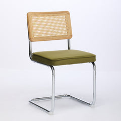 HAOYYE Mid Century Modern Dining Chairs Set of 2, Velvet Accent Chairs with Natural Cane Back & Stainless Chrome Base, Famous Breuer Designed Chairs, Upholstered Rattan Kitchen Chairs,Olive-Green Sturdy
