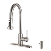 HAOYYE Stainless Steel Pull Down Kitchen Faucet with Soap Dispenser Brushed Nickel Sturdy Space-Saving Heavy Duty Modern Design Adults Dorm Room Easy Assembly Bedroom Furniture