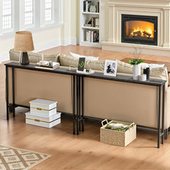 HAOYYE Black Narrow Console Sofa Table 2 Pack With Built-In Power Outlets And USB Charging Ports, Space-Saving Long Couch Table With Metal Frame And Anti-Tip Design, Perfect For Apartments Dorms Living Rooms