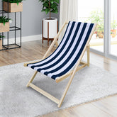HAOYYE Populus Wood Folding Sling Chair with Broad Blue Stripe Fabric, Portable Adjustable Chaise Lounge Chair for Outdoor Patio Beach Pool Garden Relaxation, No Assembly Required, Lightweight and Durable Design