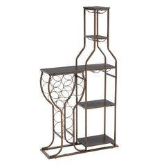 Haoyye Grey Wine Bakers Rack with 11 Bottle Storage, 5 Tier Freestanding Wine Rack with Hanging Glass Holder and Shelves, Rustic Metal and Wood Liquor Organizer for Kitchen, Dining Room or Home Bar, Sturdy Space-Saving Display Stand