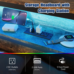 HAOYYE Full Size Metal Bed Frame with Headboard and Footboard, LED Lighting, Black Heavy Duty Mattress Foundation with Steel Slat Support, Noise Free,81.73"L x 54.13"W x 38.96"H Sturdy Space-Saving