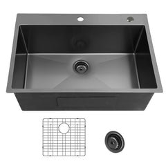 HAOYYE 25x22inch Gunmetal Black Topmount 304 Stainless Steel 18 Gauge Kitchen Sink Sturdy Space-Saving Heavy Duty Modern Design Adults Dorm Room Easy Assembly Bedroom Furniture