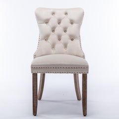HAOYYE High-end Tufted Solid Wood Contemporary Velvet Upholstered Dining Chair with Wood Legs Nailhead Trim 2-Pcs Set,Beige, SW2001BG Sturdy Space-Saving Heavy Duty Modern Design